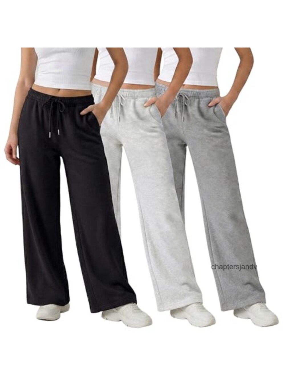 Wide Leg Fleece Sweatpants 3 Pack Deep Pockets Drawstring Relaxed Fit